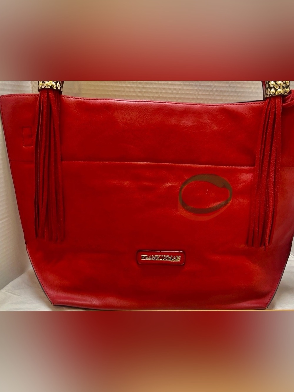 Frank Lyman Design Red Leather Tassel Shoulder Bag with Gold Accents - Picture 13 of 13